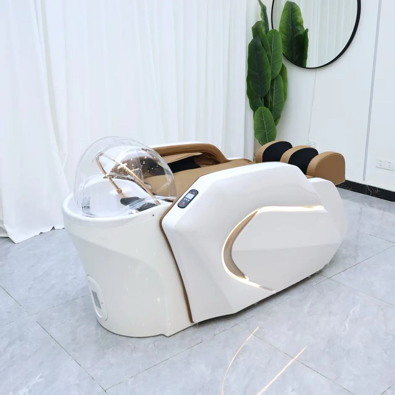 Gold Deluxe Spa Japanese Head Spa with Massage Chair  – White & Taupe - Image 6