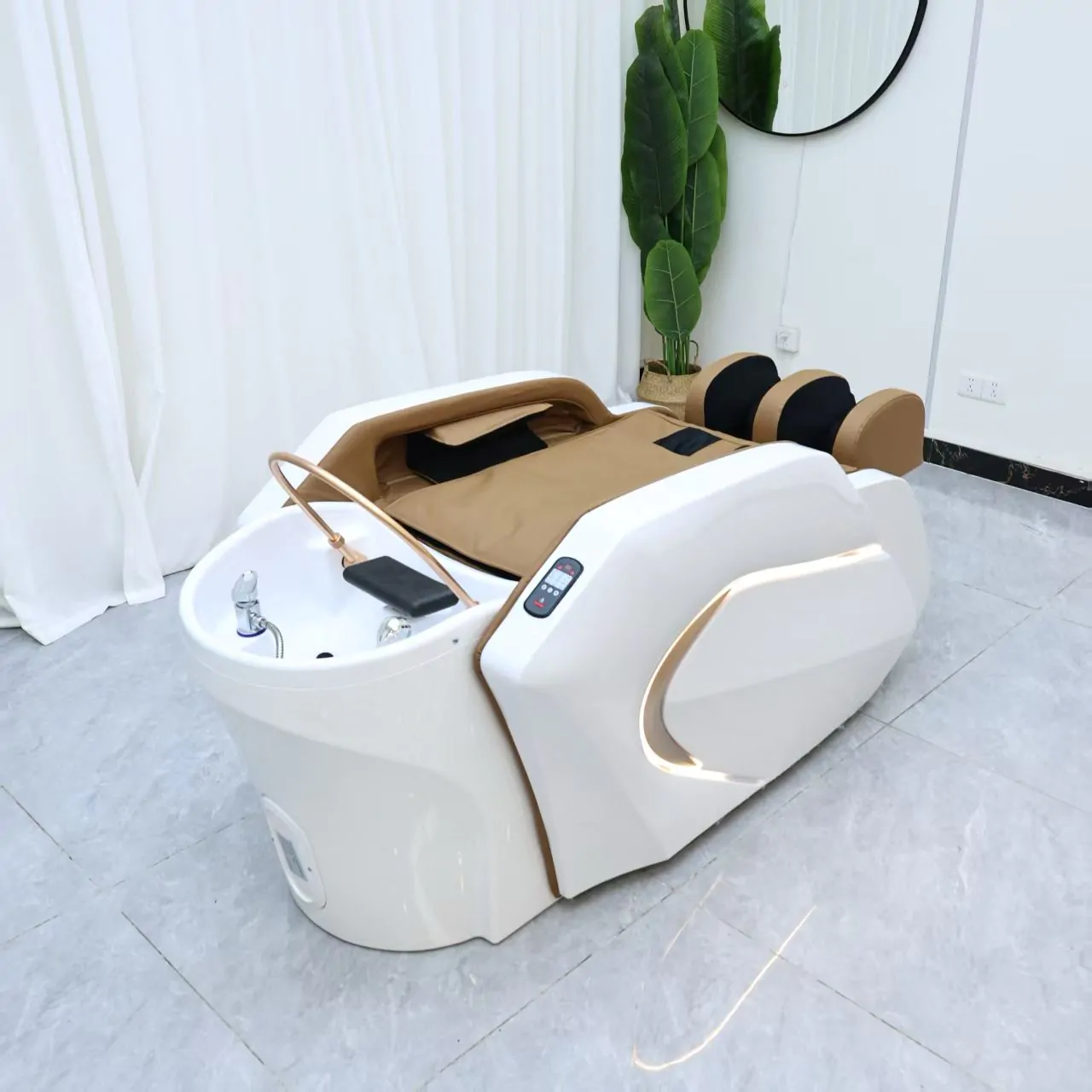 Gold Deluxe Spa Japanese Head Spa with Massage Chair  – White & Taupe - Image 7