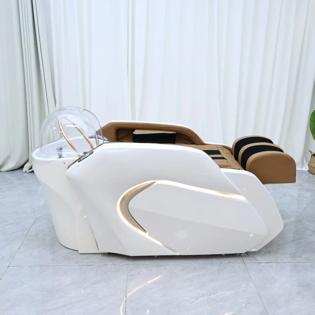 Gold Deluxe Spa Japanese Head Spa with Massage Chair  – White & Taupe - Image 8