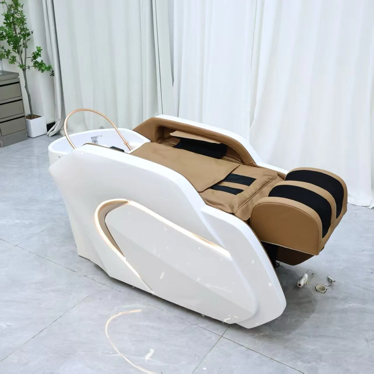 Gold Deluxe Spa Japanese Head Spa with Massage Chair  – White & Taupe - Image 11