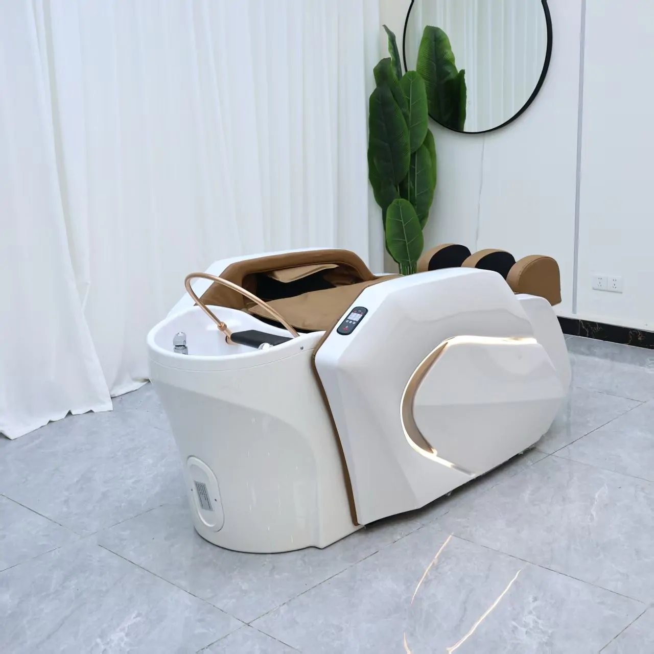 Gold Deluxe Spa Japanese Head Spa with Massage Chair  – White & Taupe - Image 12