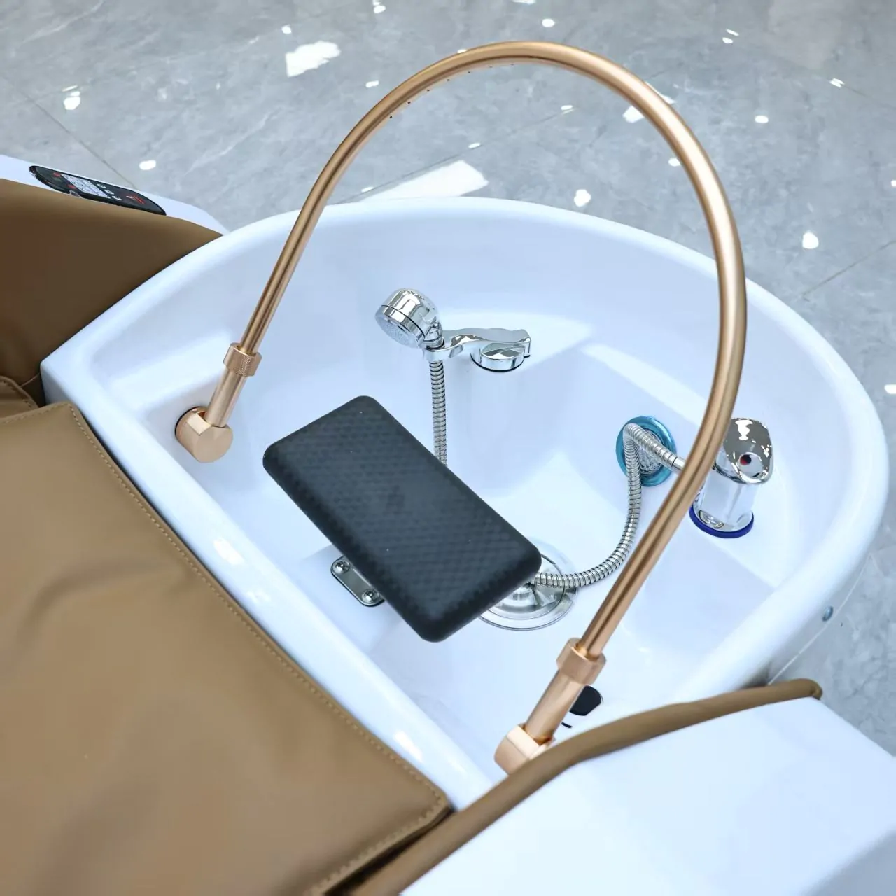 Gold Deluxe Spa Japanese Head Spa with Massage Chair  – White & Taupe - Image 13