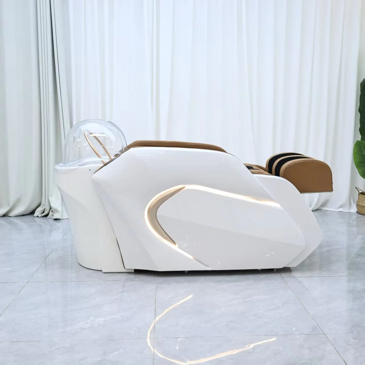 Gold Deluxe Spa Japanese Head Spa with Massage Chair  – White & Taupe - Image 14