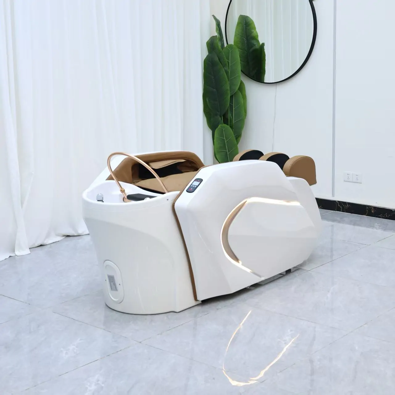 Gold Deluxe Spa Japanese Head Spa with Massage Chair  – White & Taupe - Image 2