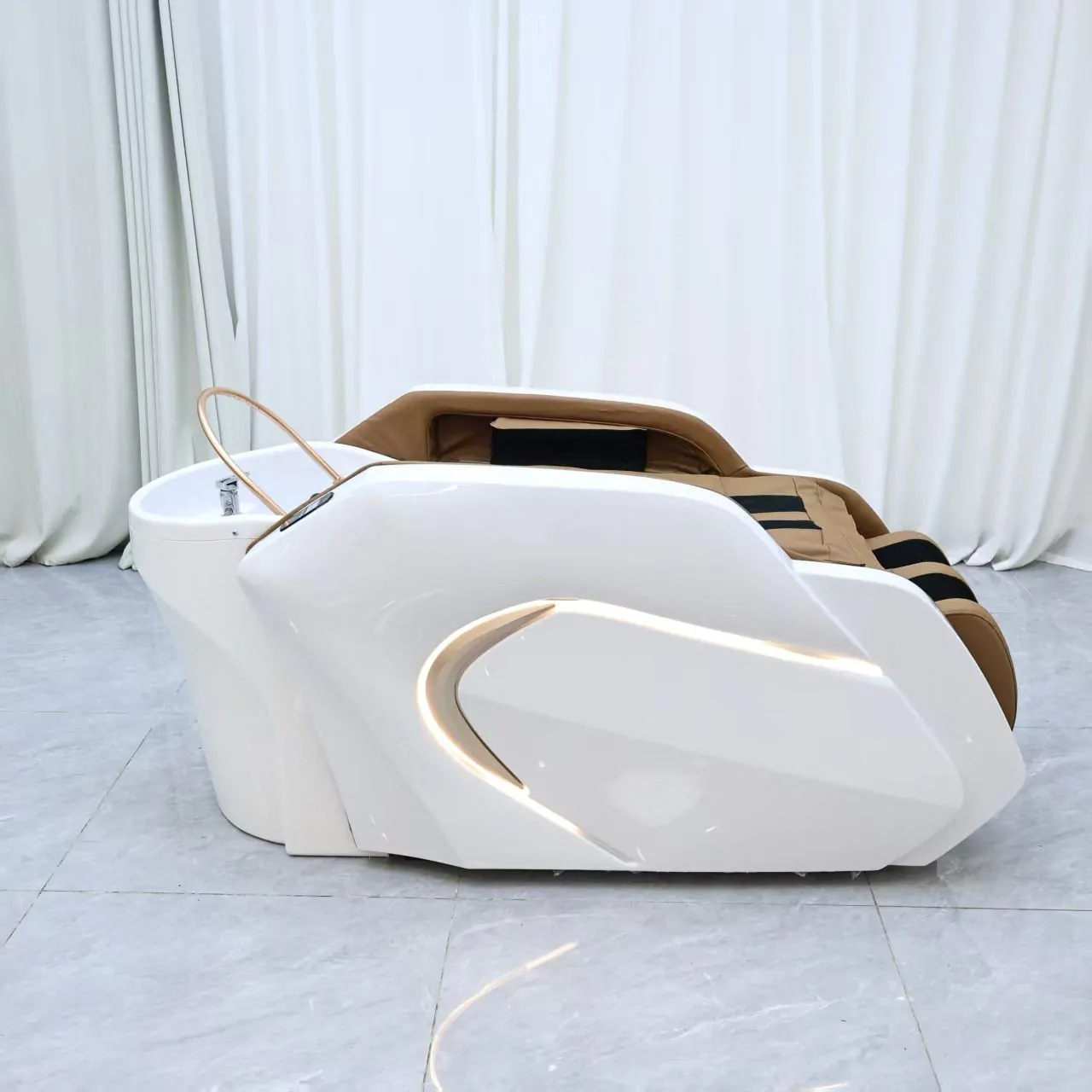 Gold Deluxe Spa Japanese Head Spa with Massage Chair  – White & Taupe - Image 4