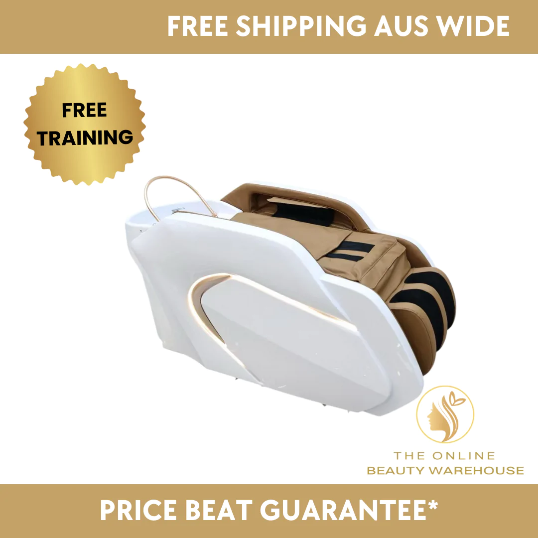 Gold Deluxe Spa Japanese Head Spa with Massage Chair  – White & Taupe