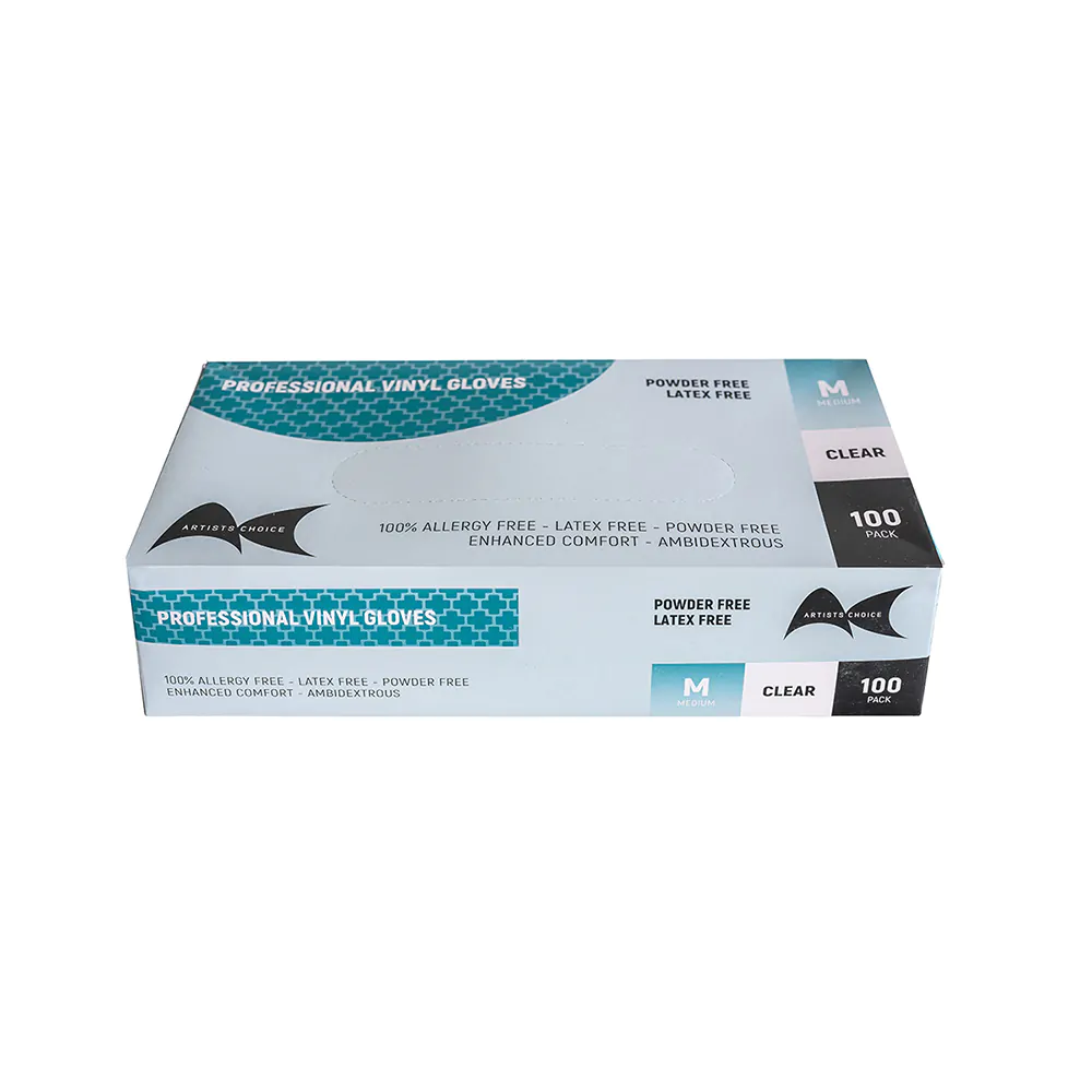 Artist’s Choice Professional Vinyl Gloves – Medium (100 Pack, Clear)