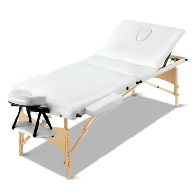 70cm White Massage Table with Wood Legs + Deluxe Carry Bag
