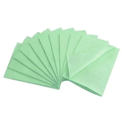 Carton of 500 green dental bibs 3-ply waterproof for professional use