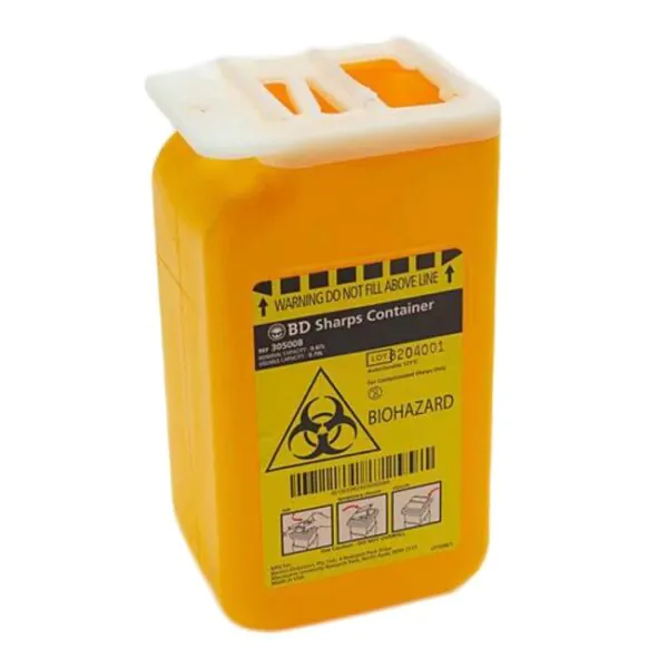 0.87 Litre Sharps Container BD yellow biohazard container for safe needle syringe and lancet disposal