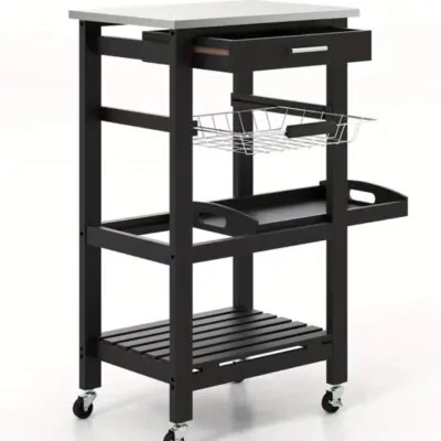 Black Beauty Cart multi purpose salon trolley with drawer shelves basket and wheels