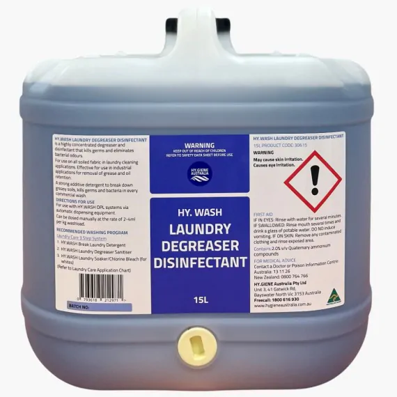 Laundry Degreaser Sanitiser Hy.Wash 15L for commercial laundry cleaning and hygiene