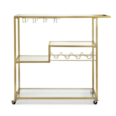 3 Tier Glass Beauty Trolley with gold frame and glass shelves