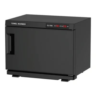 Black 16L hot towel cabinet for salons and spas