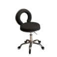 Luna Salon Stool Black with backrest and chrome foot ring