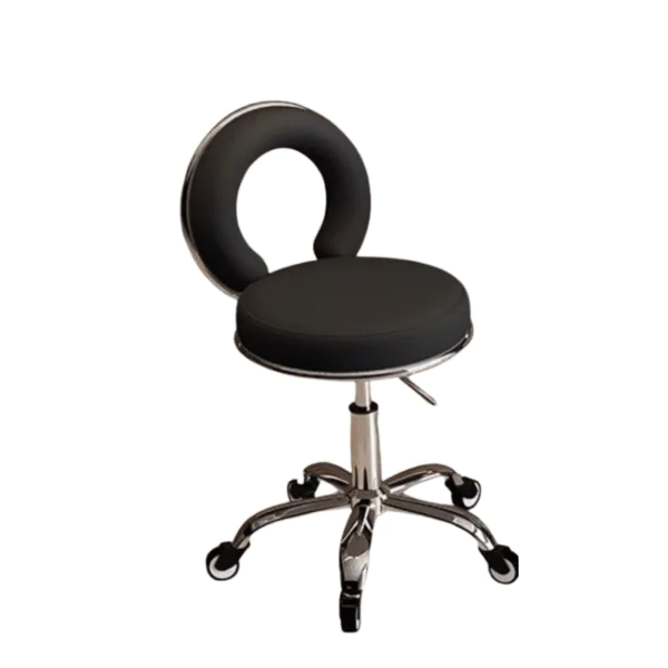 Luna Salon Stool Black with backrest and chrome foot ring