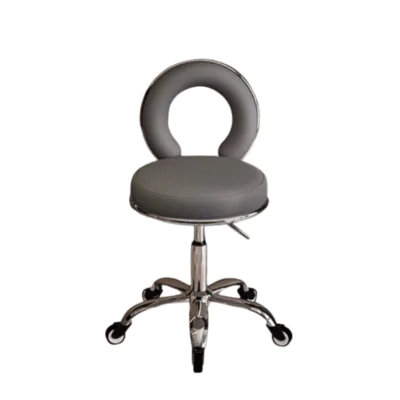 Luna Salon Stool Charcoal with backrest and chrome foot ring