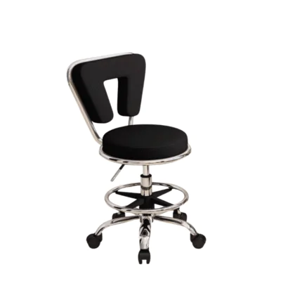 Beauty Stool With Backrest Black adjustable salon stool with chrome foot ring