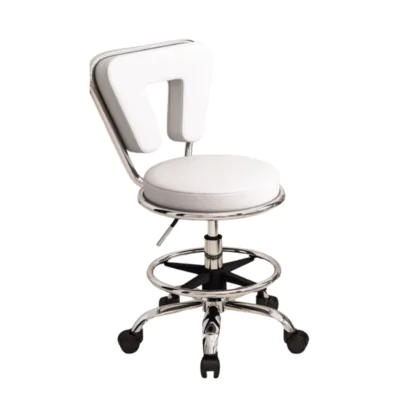 White Beauty Stool with backrest and chrome foot ring