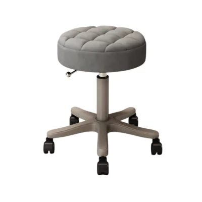 Quilted Beauty Stool Grey round adjustable salon stool with wheels