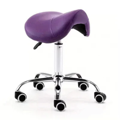 Saddle Stool Purple adjustable salon stool with wheels