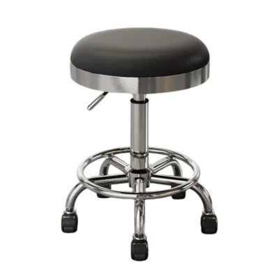 Shiny Chrome Beauty Stool Black adjustable salon stool with wheels