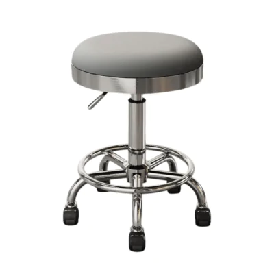 Chrome Beauty Stool Grey adjustable salon stool with shiny chrome base