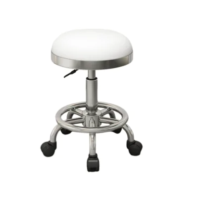 Shiny Chrome Beauty Stool White adjustable salon stool with wheels